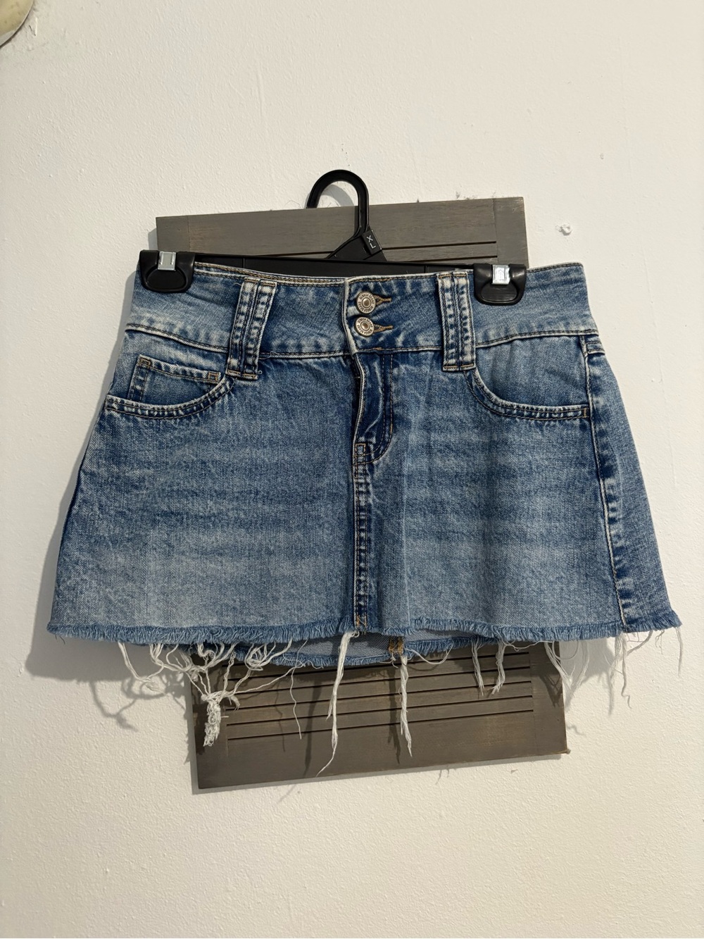 Rewash Light Blue Distressed Denim Mini Skirt